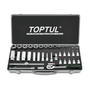 Juego llave carraca 3/8” + vasos 6c + puntas (39 pzas.)- TOPTUL Toptul Carracas y vasos