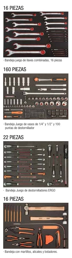 Carro antivuelco blanco de 7 cajones con 214 herramientas - BAHCO BAHCO carro de herramientas
