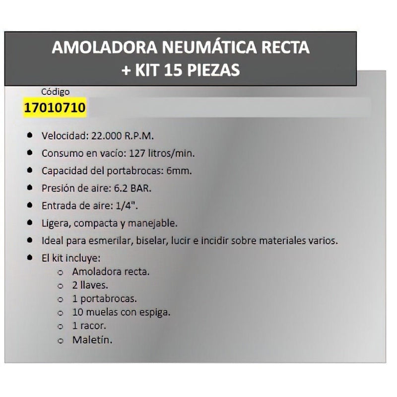 Amoladora neumática YAMATO + Kit 15 Pzs  -  AFT AFT Herramienta neumatica