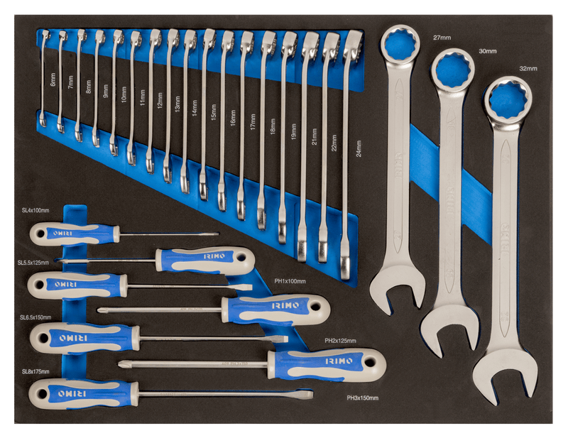 Llaves combinadas y destornilladores en bandeja de foam 3/3 (27 piezas) -IRIMO Irimo Juego herramientas