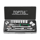 Juego llave carraca 1/2″ + vasos 6c + accesorios (18 pzas.)- TOPTUL Toptul Juego llaves de carraca