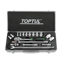 Juego llave carraca 1/2″ + vasos pulgadas 6c (18 pzas.)- TOPTUL Toptul Juego llaves de carraca