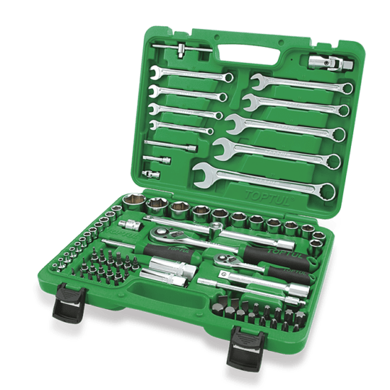 Maleta llaves carraca 1/4″+1/2″+vasos cortos y largos 6c+puntas 1/4″(82 pzas.)TOPTUL Toptul maleta herramientas