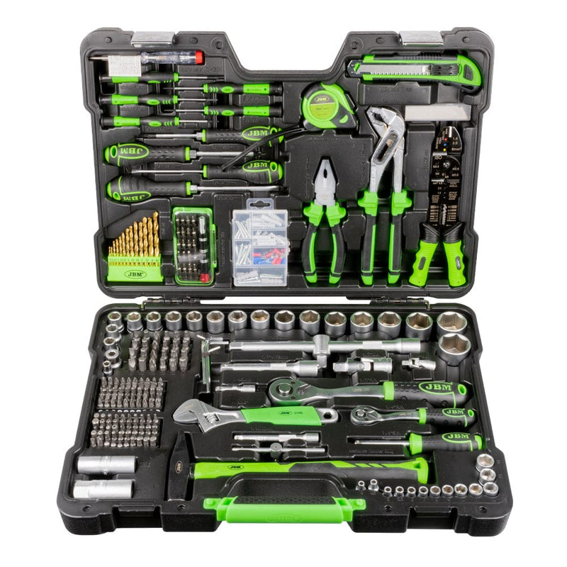 Taladro percutor a batería con maletín + Maletin herramientas de 302 pzs - JBM JBM Taladro a batería