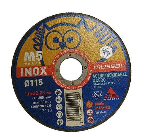 Disco de corte extra-fino para acero e inoxidable M5 115/125x1mm - Mussol MUSSOL Disco corte