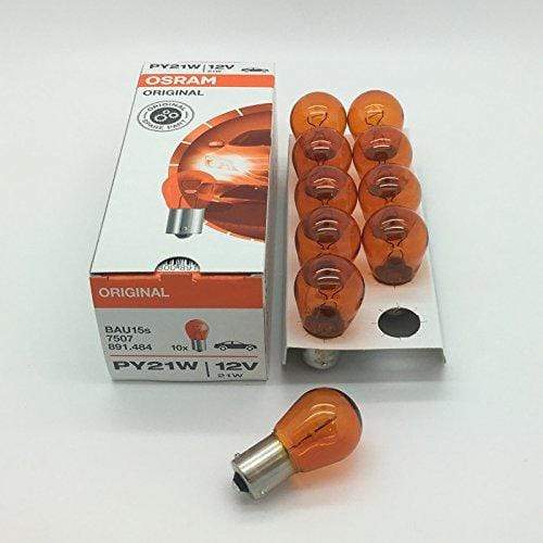 Osram 581 PY21W BAU15S - Lote de 10 bombillas con indicador ámbar (12 V, 21 W, 7507)